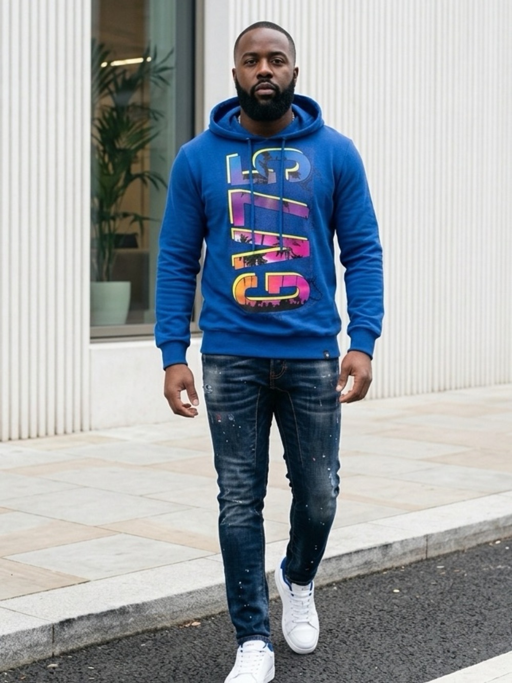 NWT Avenue George V Paris Unisex Royal Blue Sax Hoodie Embellishment Graphic